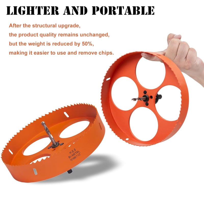 VIKITON 7.5 Inch Hole Saw with Arbor for Metal Wood Plastic, 7-1/2 in Bi-Metal Hole Cutter for Different Project with Smooth and Flat Drilling Edge, Fast Chip Removal,Lighter and Portable - Image 2